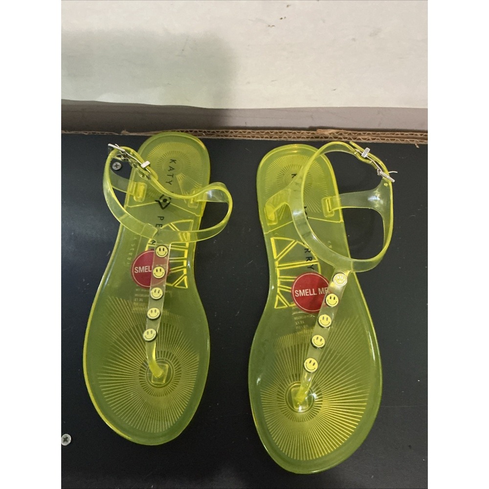 Katy Perry Womens The Geli-T Strap Flat Sandal Smiley Face Lemon Drop 7 34KP1518 - Picture 2 of 7
